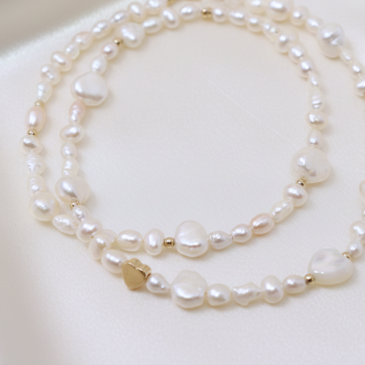 Selene Hearts, Beads and Pearls Necklace