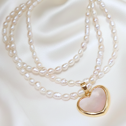 Sienna Heart Charm and Seed Pearls Necklace