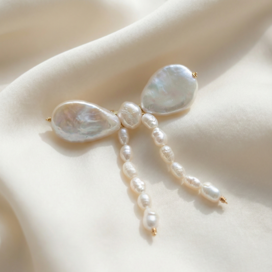 Evelyn Bow Pearl Brooch