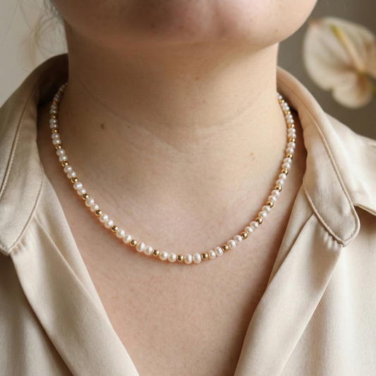 Ruby Beads and Pearls Cluster Necklace