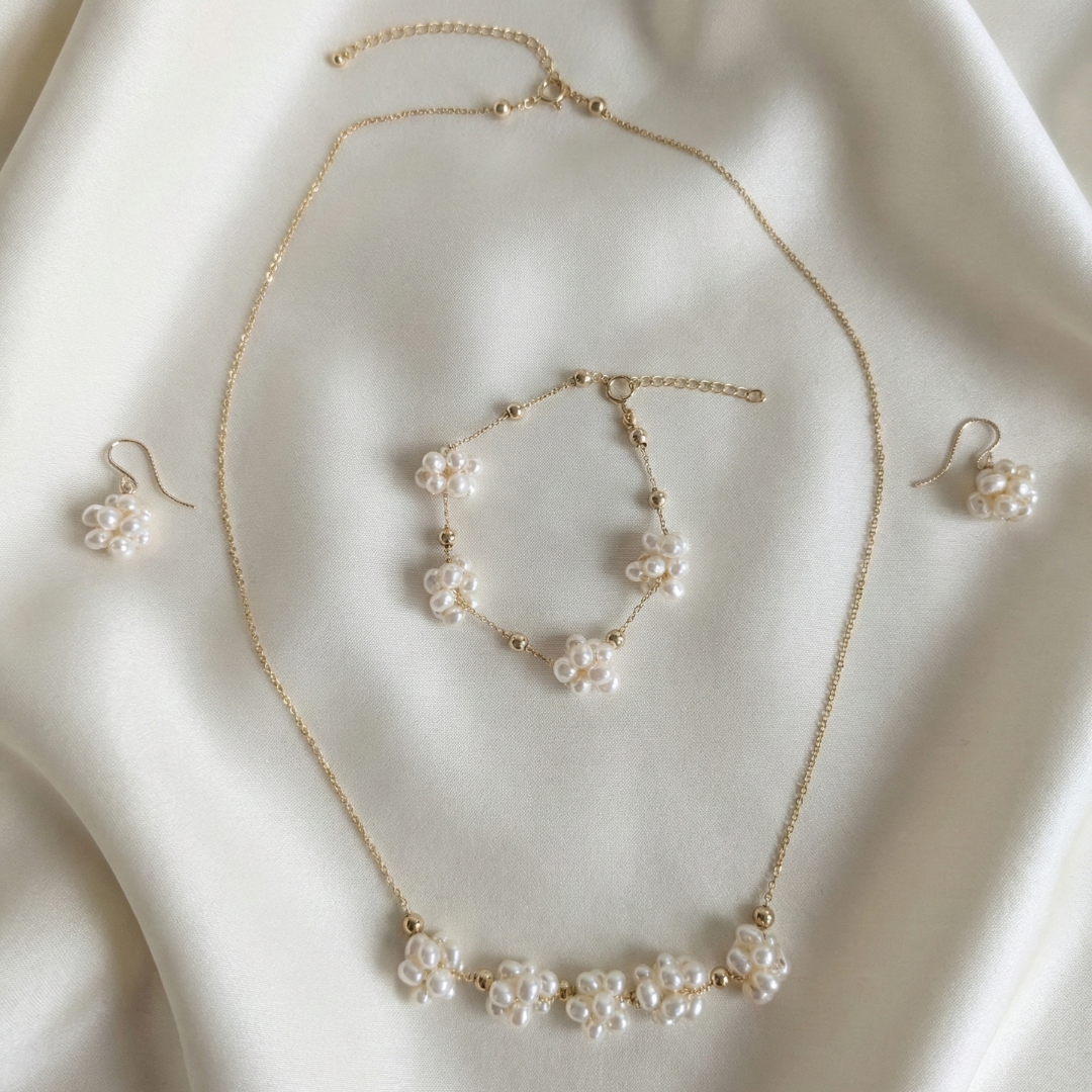 Rosalie Five Pearl Blossom Necklace - Centered