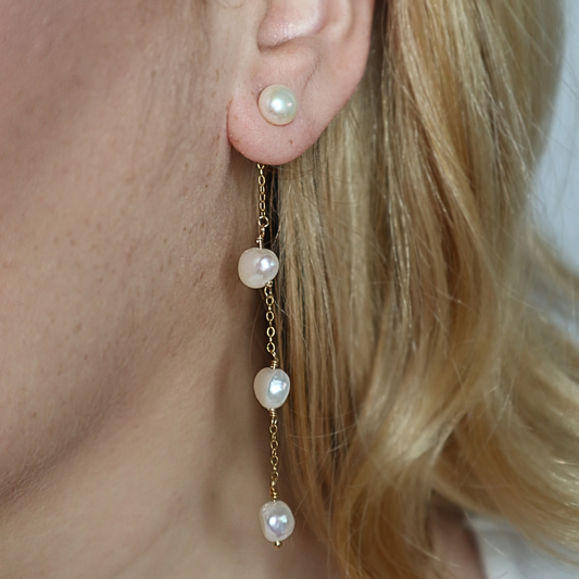 Luna 3 in 1 Convertible Long Baroque Pearl Earrings