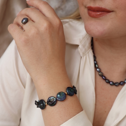 Celeste Black Baroque Coin Pearls Bracelet