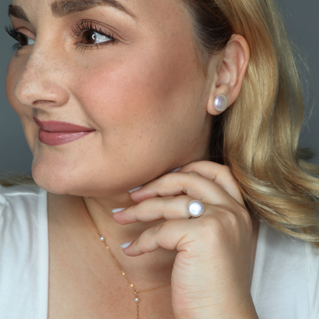 Maya Coin Pearl Stud Earrings