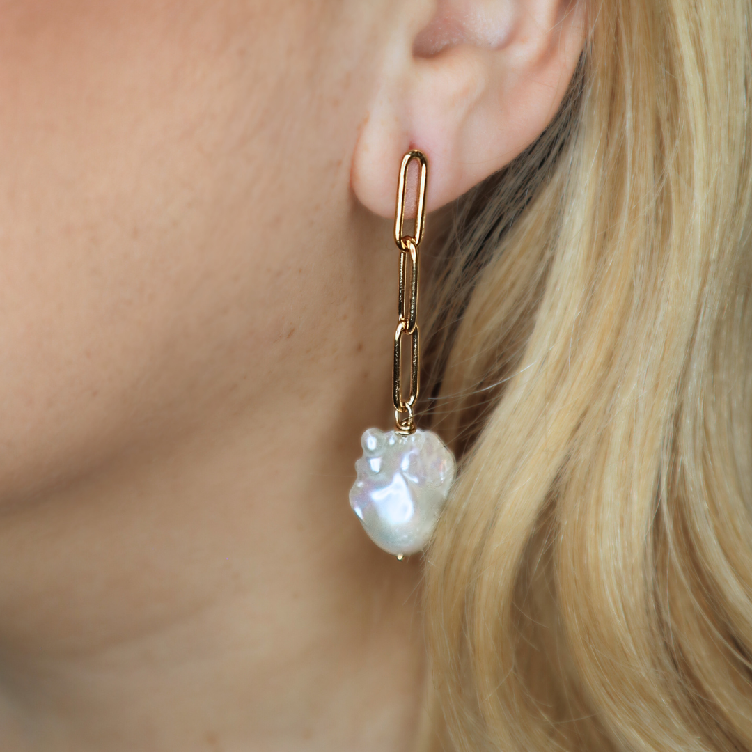 Lucia Long Baroque Pearl Earrings