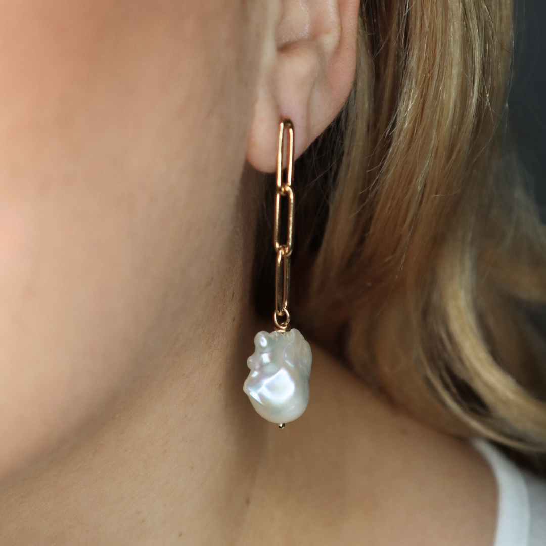 Lucia Long Baroque Pearl Earrings