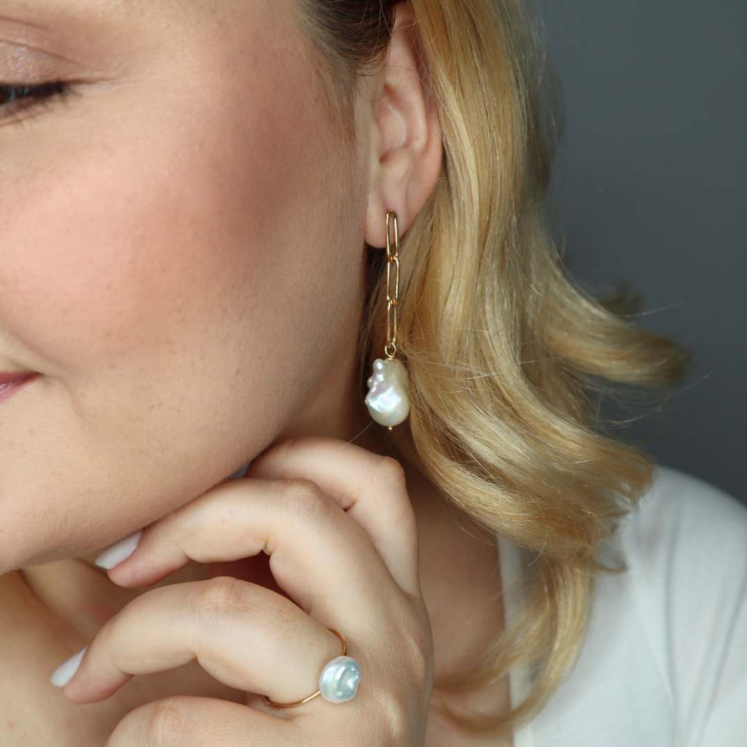 Lucia Long Baroque Pearl Earrings