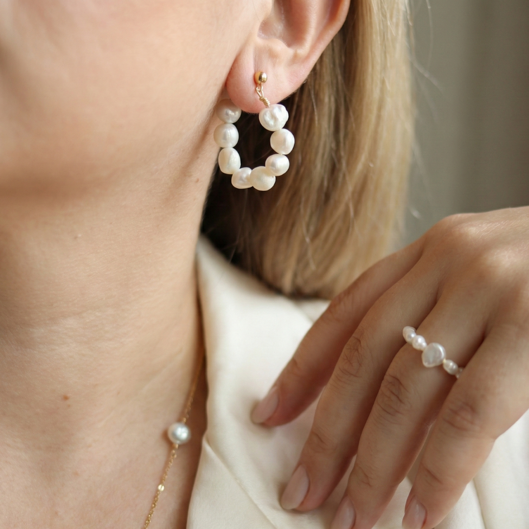 Iris Baroque Pearl Hoop Earrings