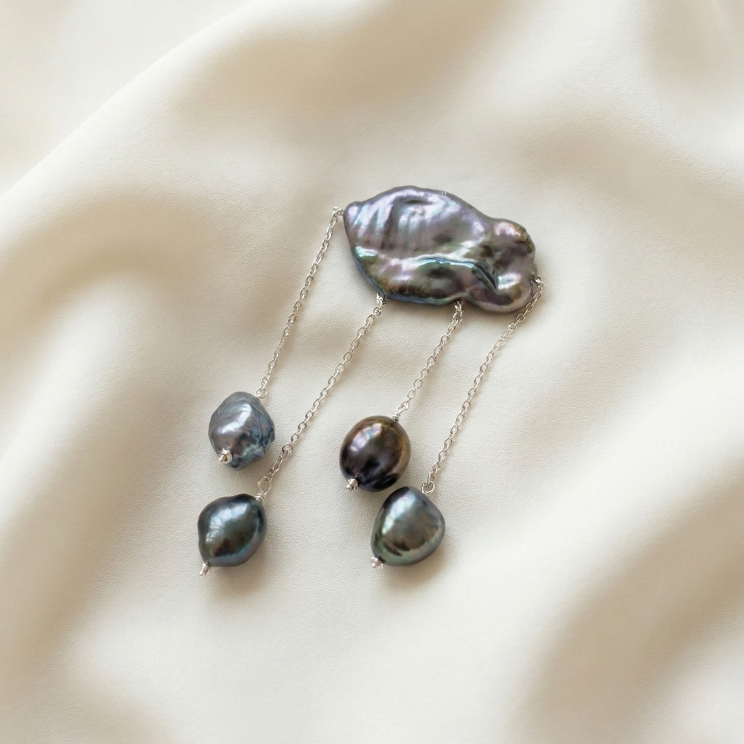 Elara Black Pearl Cloud Brooch