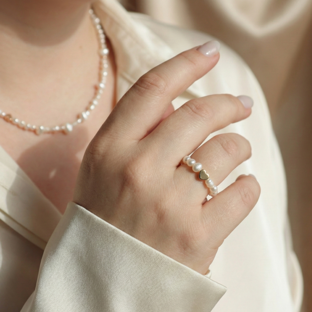 Selene Hearts, Beads and Pearls Ring
