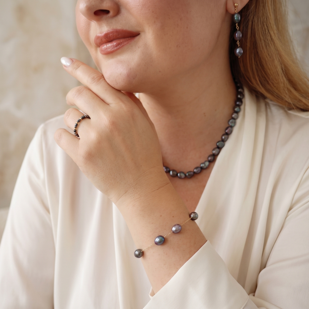 Celeste Black Pearl and Beads Ring