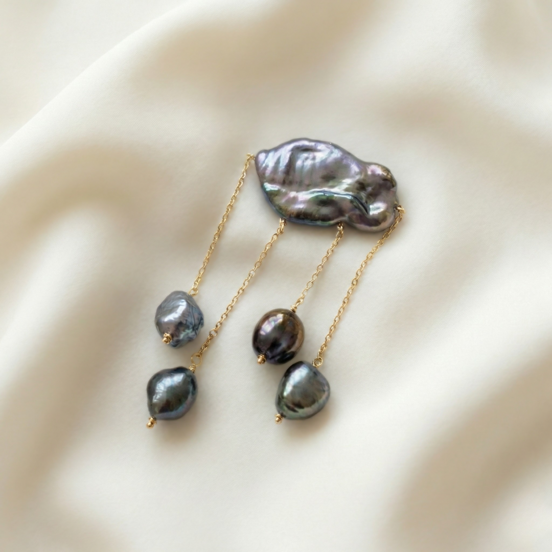 Elara Black Pearl Cloud Brooch