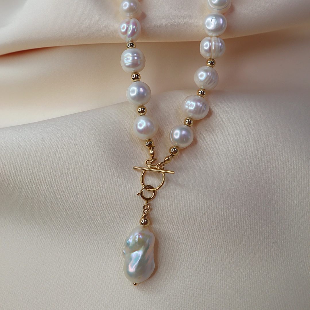 Seraphine 3 in 1 Convertible Large Pearl Necklace with Detachable Baroque Pearl Charm
