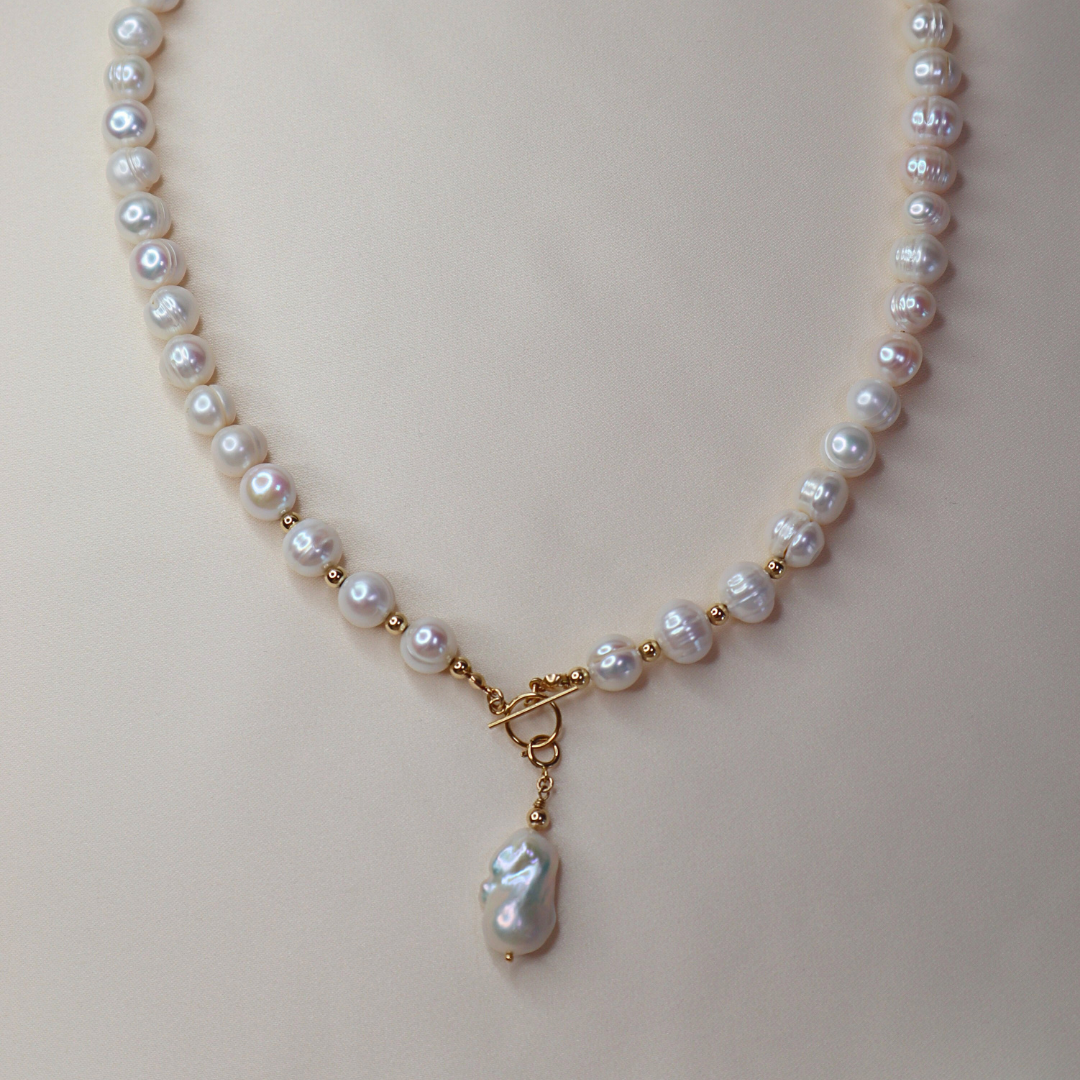 Seraphine 3 in 1 Convertible Large Pearl Necklace with Detachable Baroque Pearl Charm