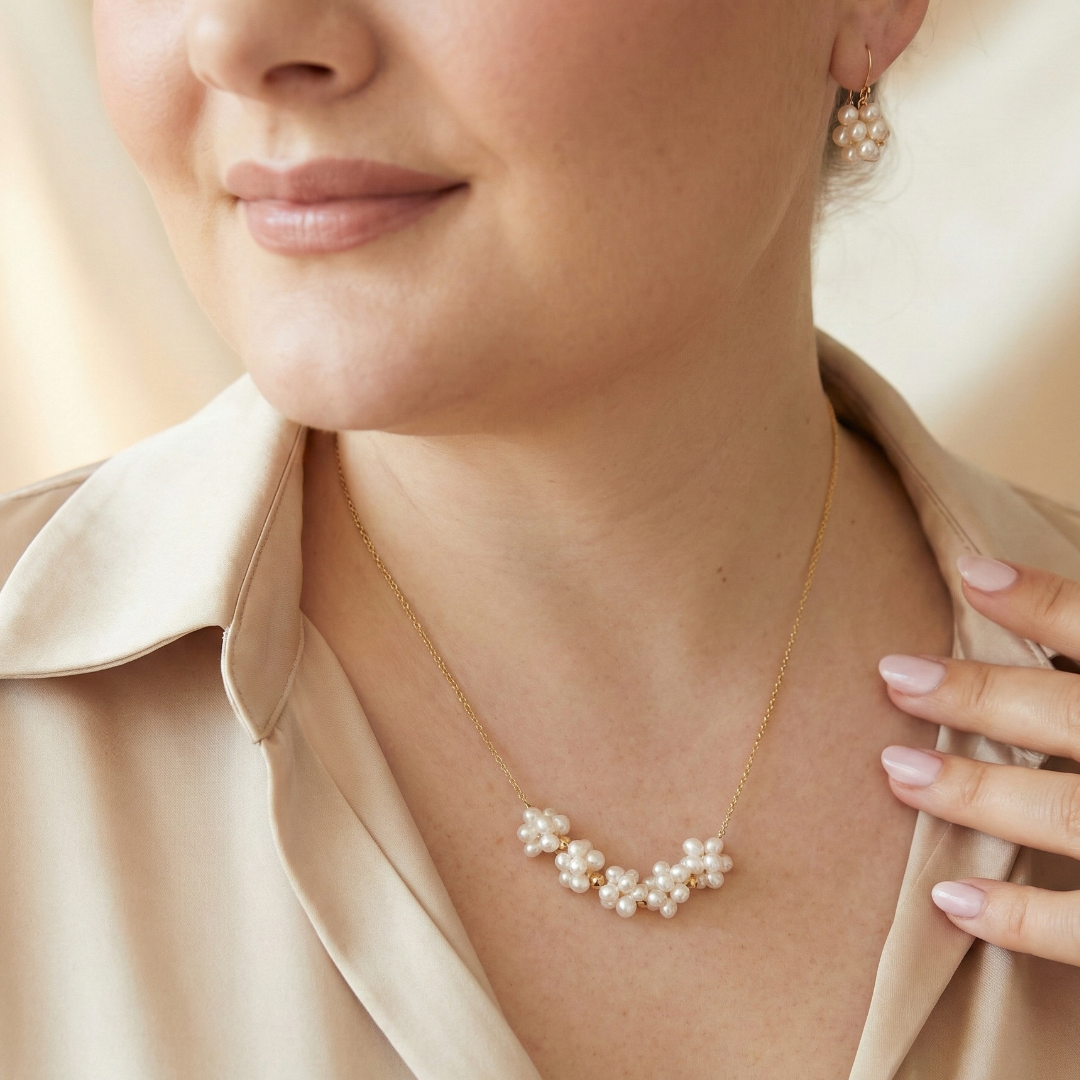 Rosalie Five Pearl Blossom Necklace - Centered