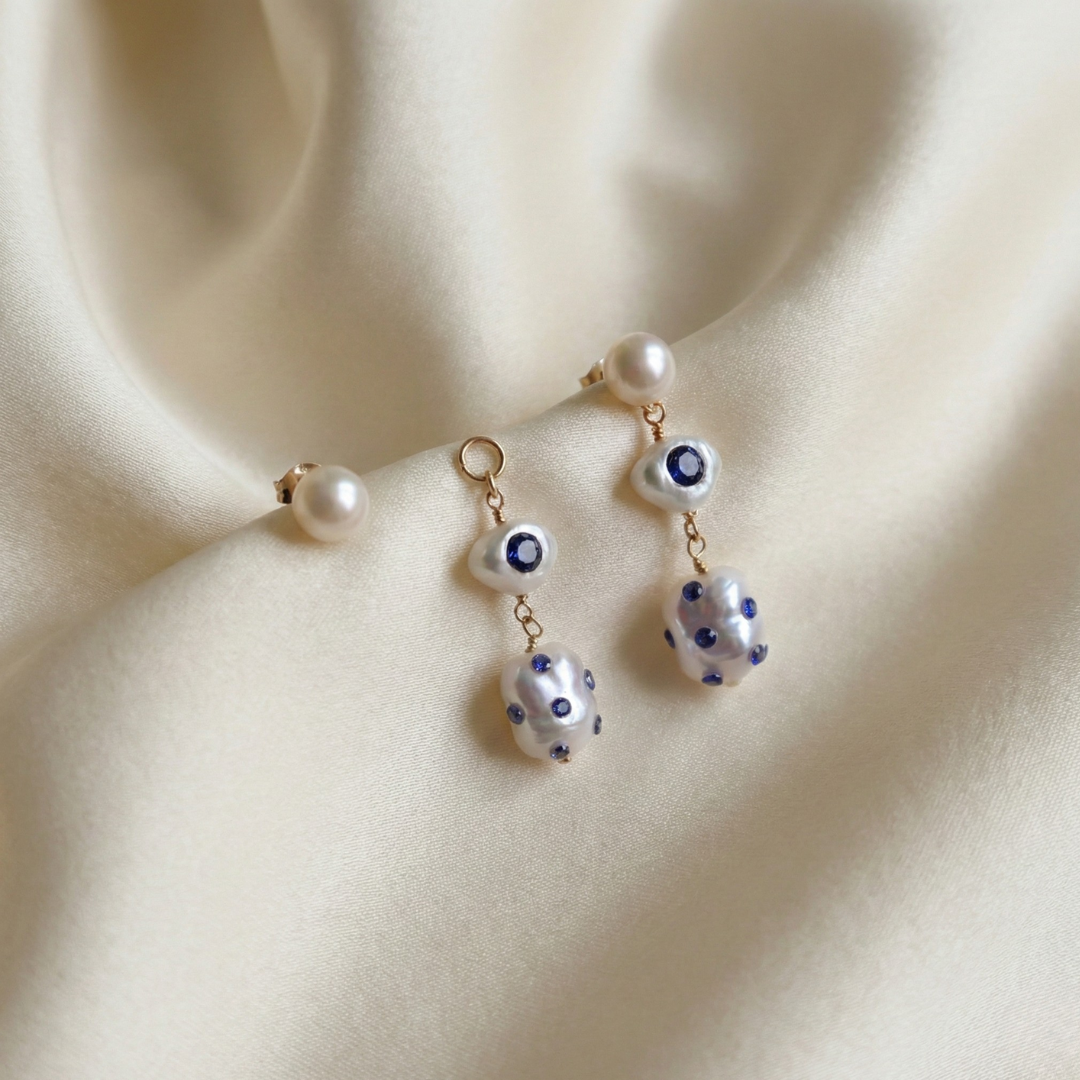 Celestine 3 in 1 Convertible Bejewelled Baroque Pearl Earrings