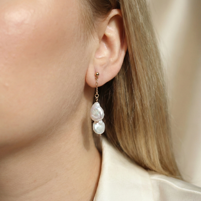 Layla Baroque Pearl Drop Stud Earrings