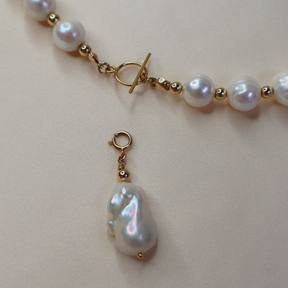 Seraphine 3 in 1 Convertible Large Pearl Necklace with Detachable Baroque Pearl Charm