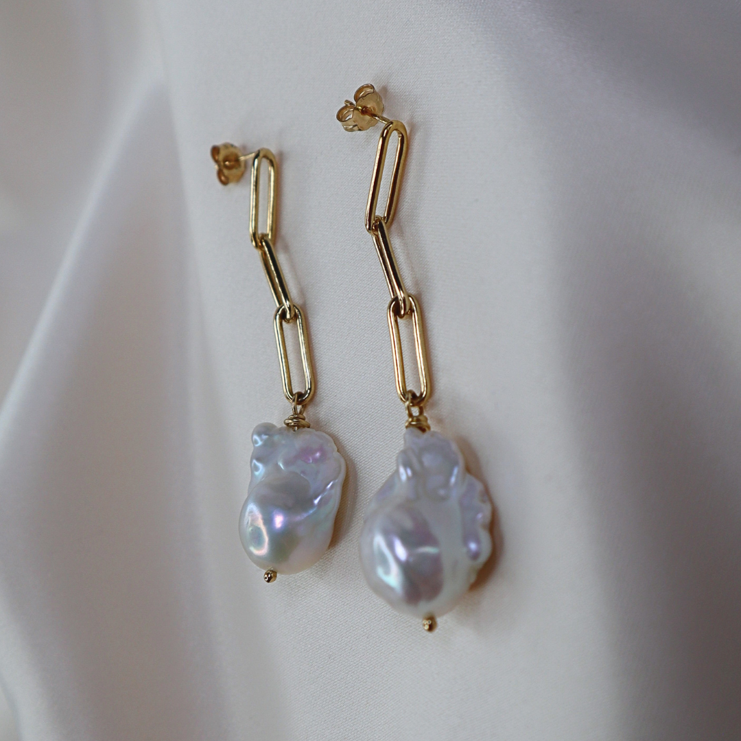 Lucia Long Baroque Pearl Earrings