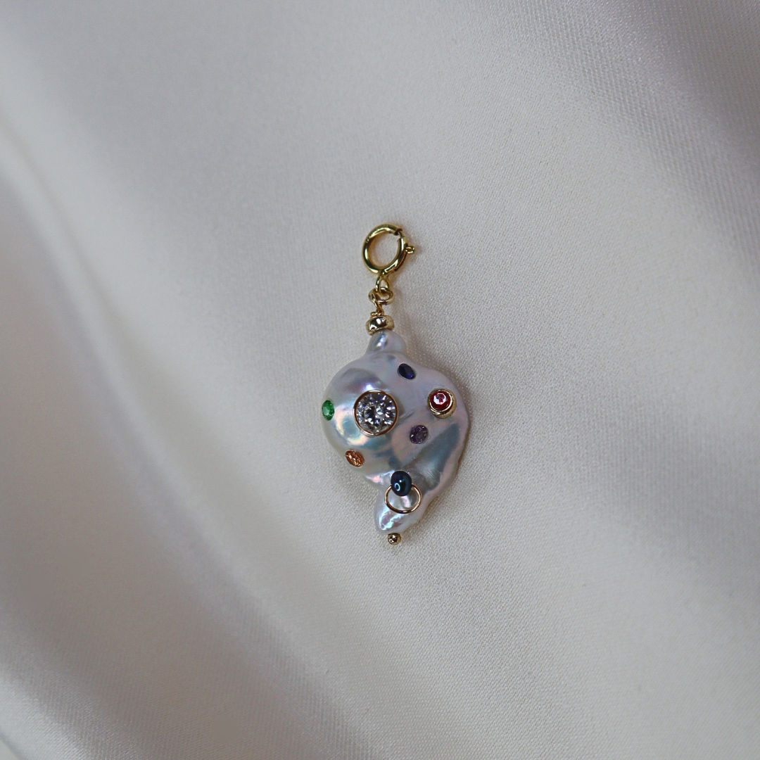 Gemma Bejeweled Baroque Pearl Charm with Clasp