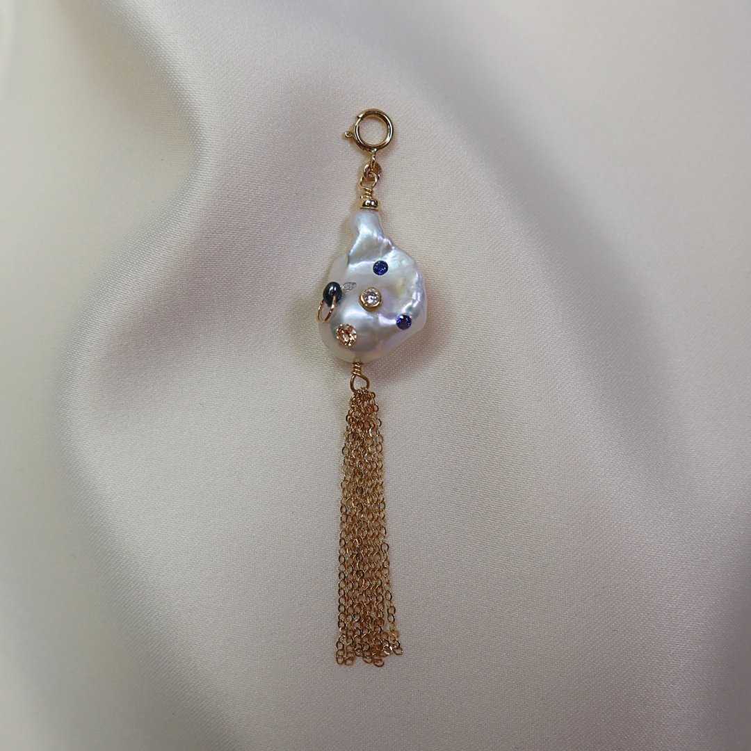 Gemma Baroque Tassel Bejeweled Pearl Charm with Clasp