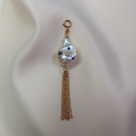 Gemma Baroque Tassel Bejeweled Pearl Charm with Clasp