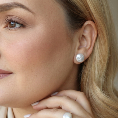 Maya Coin Pearl Stud Earrings