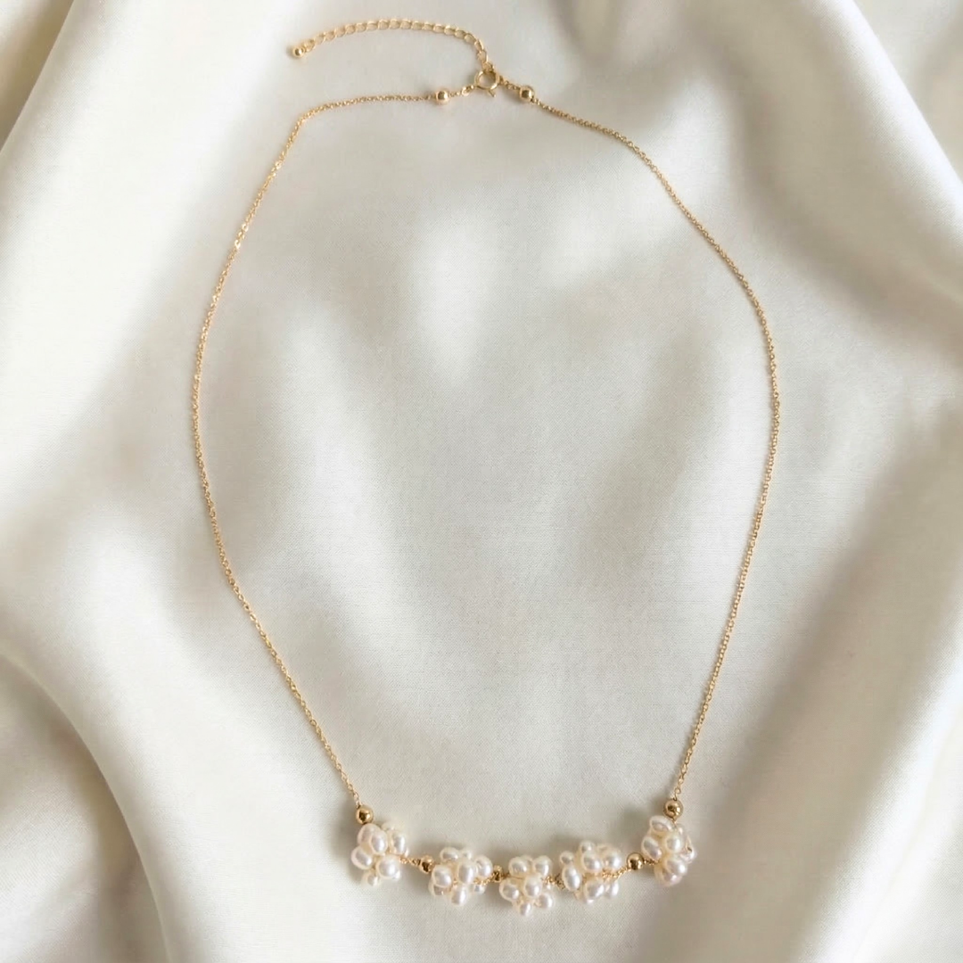 Rosalie Five Pearl Blossom Necklace - Centered