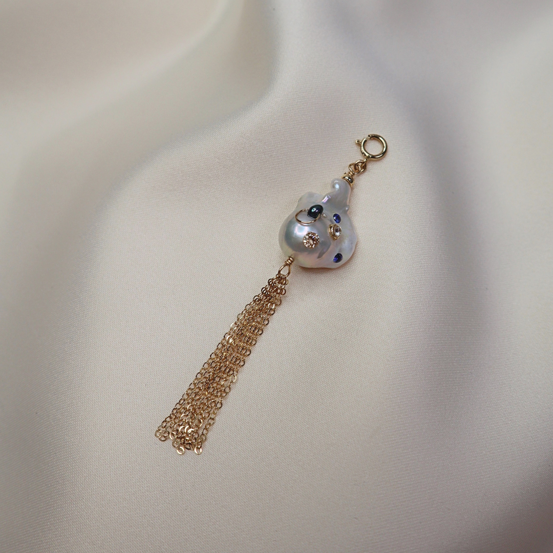 Gemma Baroque Tassel Bejeweled Pearl Charm with Clasp