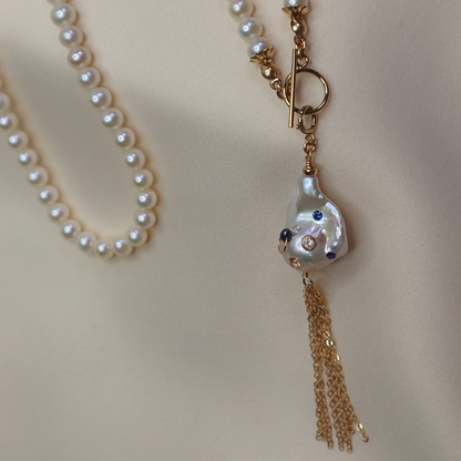 Gemma Baroque Tassel Bejeweled Pearl Charm with Clasp