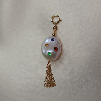 Gemmelle Baroque Tassel Bejeweled Pearl Charm with Clasp