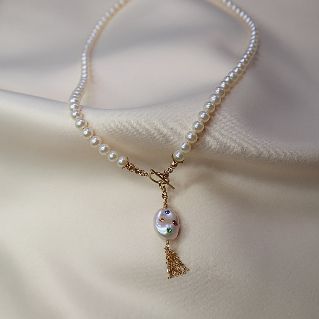 Gemmelle Baroque Tassel Bejeweled Pearl Charm with Clasp