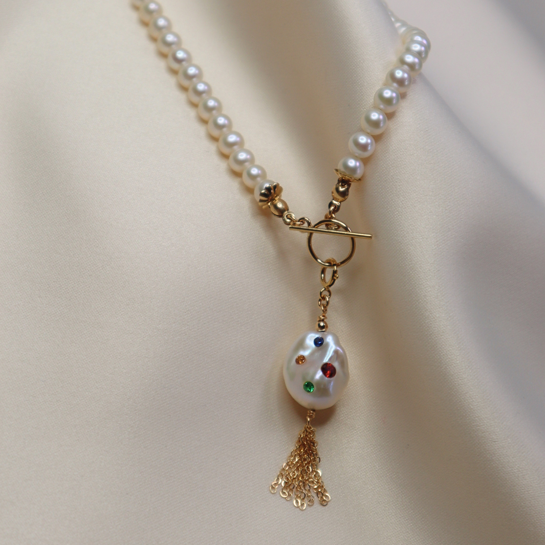 Gemmelle Baroque Tassel Bejeweled Pearl Charm with Clasp