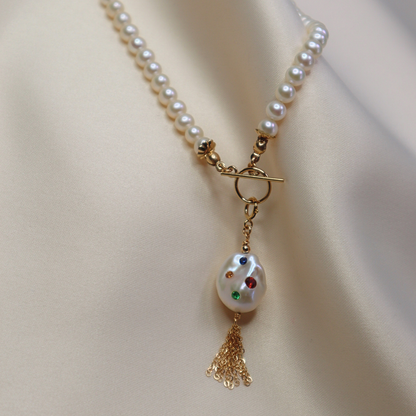 Gemmelle Baroque Tassel Bejeweled Pearl Charm with Clasp