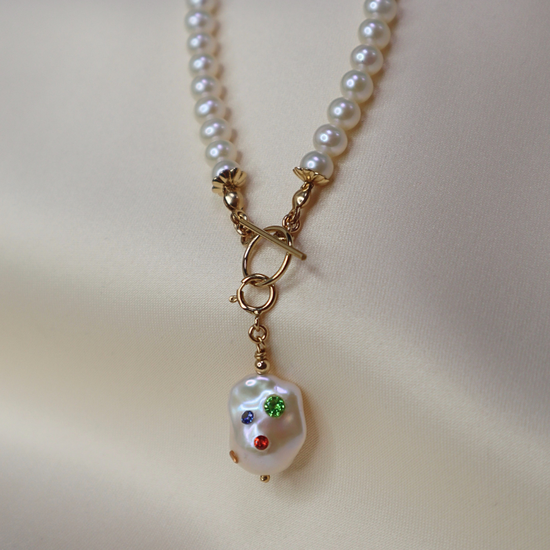 Gemmelle Bejeweled Baroque Pearl Charm with Clasp