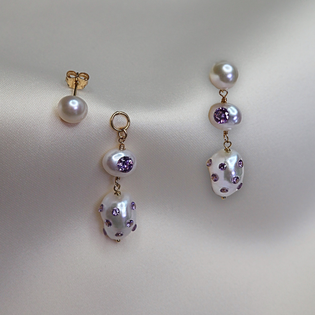 Lolita 3 in 1 Convertible Bejewelled Baroque Pearl Earrings
