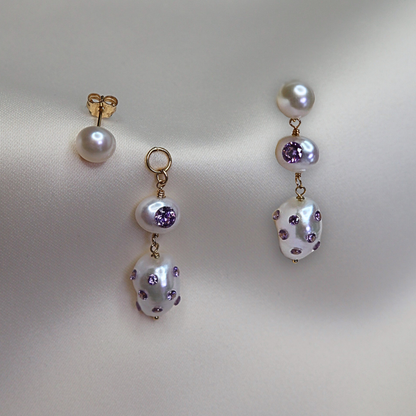 Lolita 3 in 1 Convertible Bejewelled Baroque Pearl Earrings