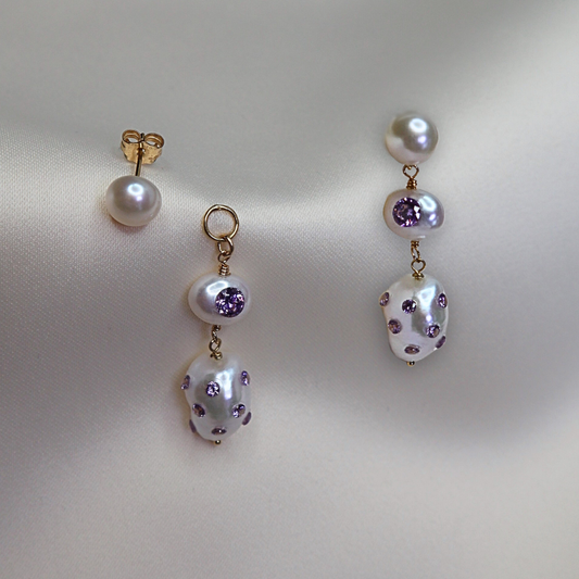 Lolita 3 in 1 Convertible Bejewelled Baroque Pearl Earrings