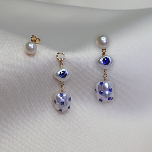 Celestine 3 in 1 Convertible Bejewelled Baroque Pearl Earrings