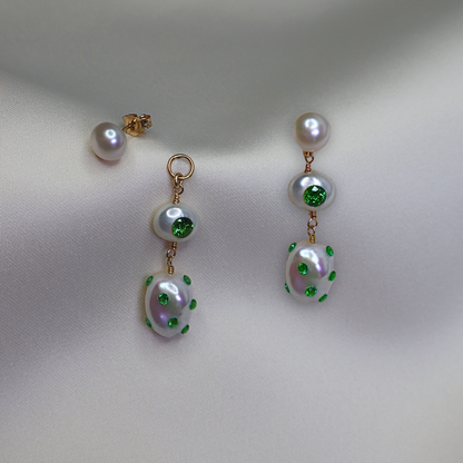 Esmeralda 3 in 1 Convertible Bejewelled Baroque Pearl Earrings