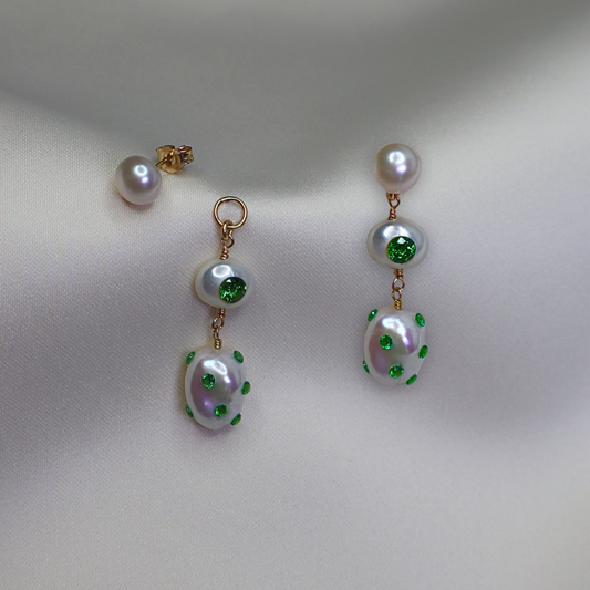 Esmeralda 3 in 1 Convertible Bejewelled Baroque Pearl Earrings
