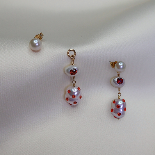 Coraline 3 in 1 Convertible Bejewelled Baroque Pearl Earrings