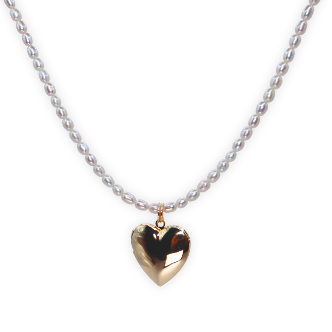 Heart Locket Classic Pearl Necklace