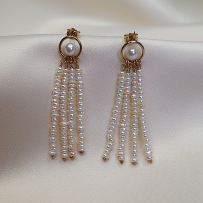 Clara Tassel Pearl Stud Earrings