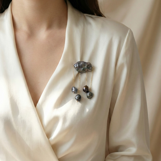 Elara Black Pearl Cloud Brooch