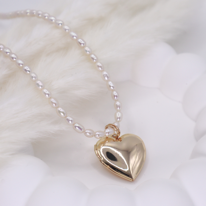 Heart Locket Classic Pearl Necklace