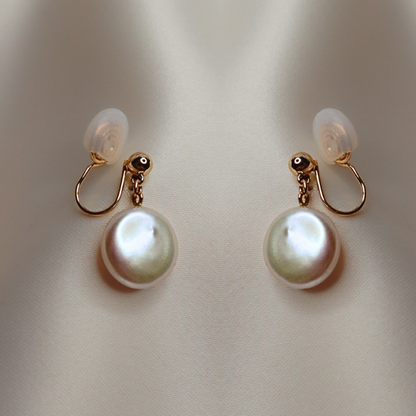 Maya Coin Pearl Earrings - Clip On