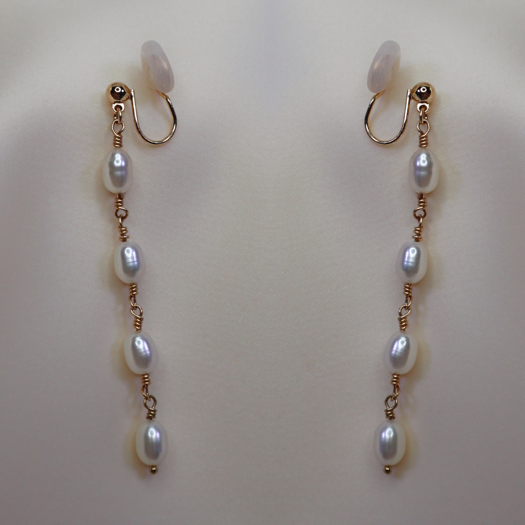 Amelia Drop Pearl Earrings - Clip On
