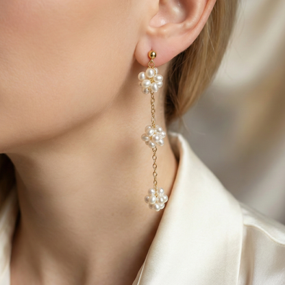 Rosalie Triple Pearl Blossom Drop Earrings