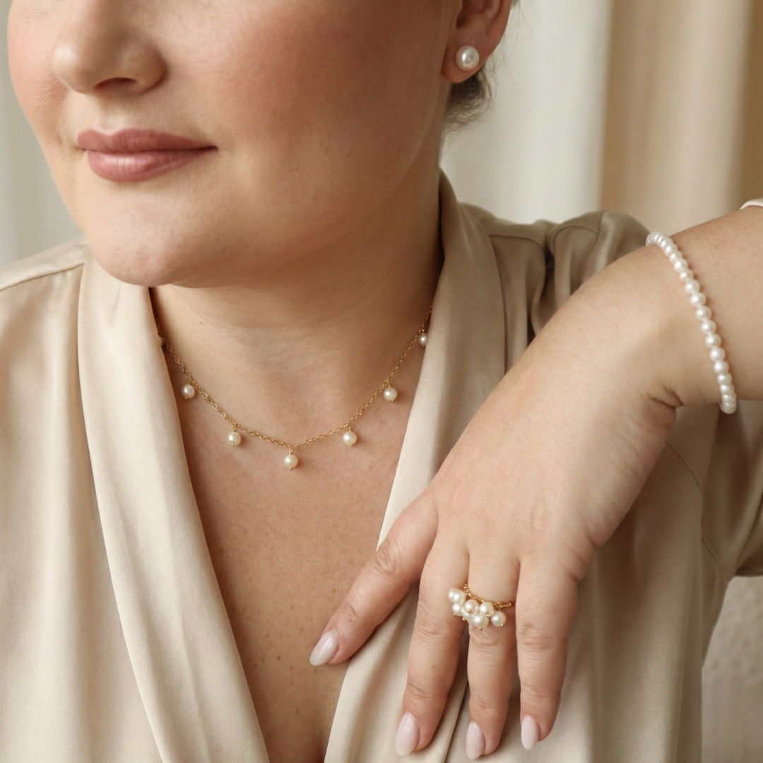 Alba Round Pearl Drops Necklace
